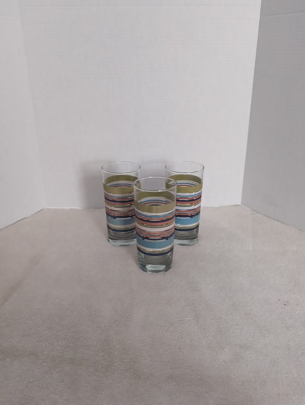 Longaberger Sunny Day Glass Tumblers Feat. Horizontal Colorful  Stripes Set of 3